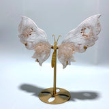 Unique Geode Sakura Flower Agate Butterfly Wing Carving With Stand - Wholesale Crystals