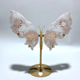 Unique Geode Sakura Flower Agate Butterfly Wing Carving With Stand - Wholesale Crystals