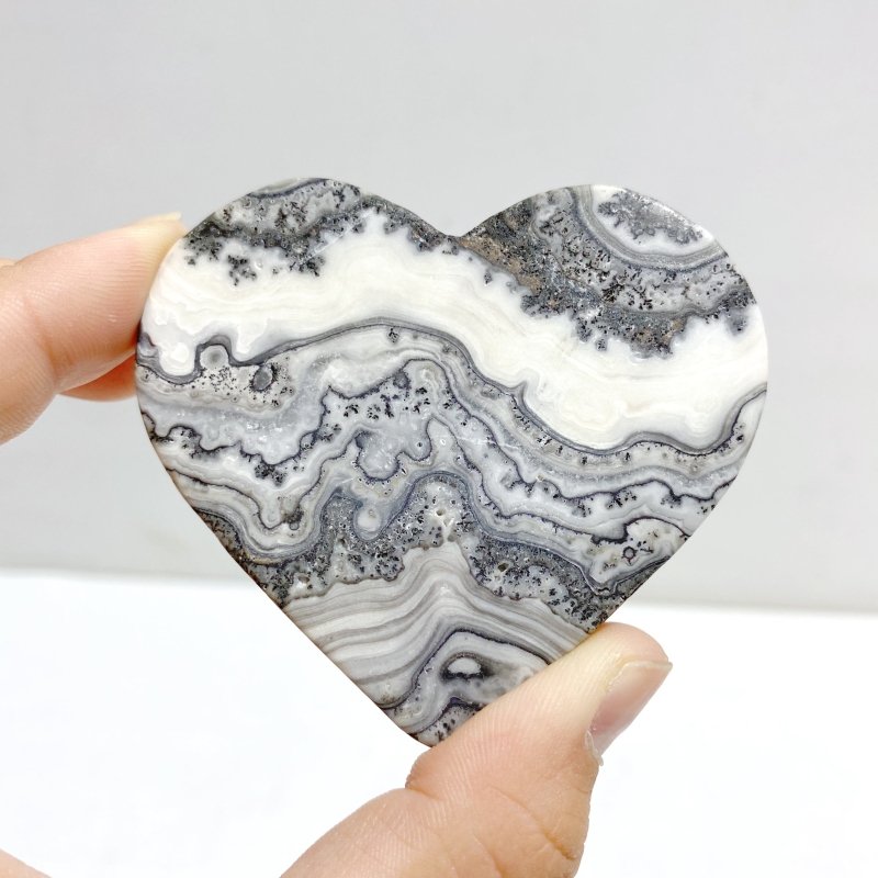 Unique Gray Blue Agate Heart Wing Carving With Stand - Wholesale Crystals