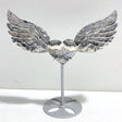 Unique Gray Lace Agate Heart Wing Carving With Stand - Wholesale Crystals