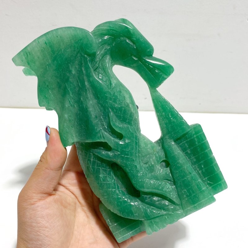 Unique Green Aventurine Flying Dragon Castle Carving 3 - Wholesale Crystals