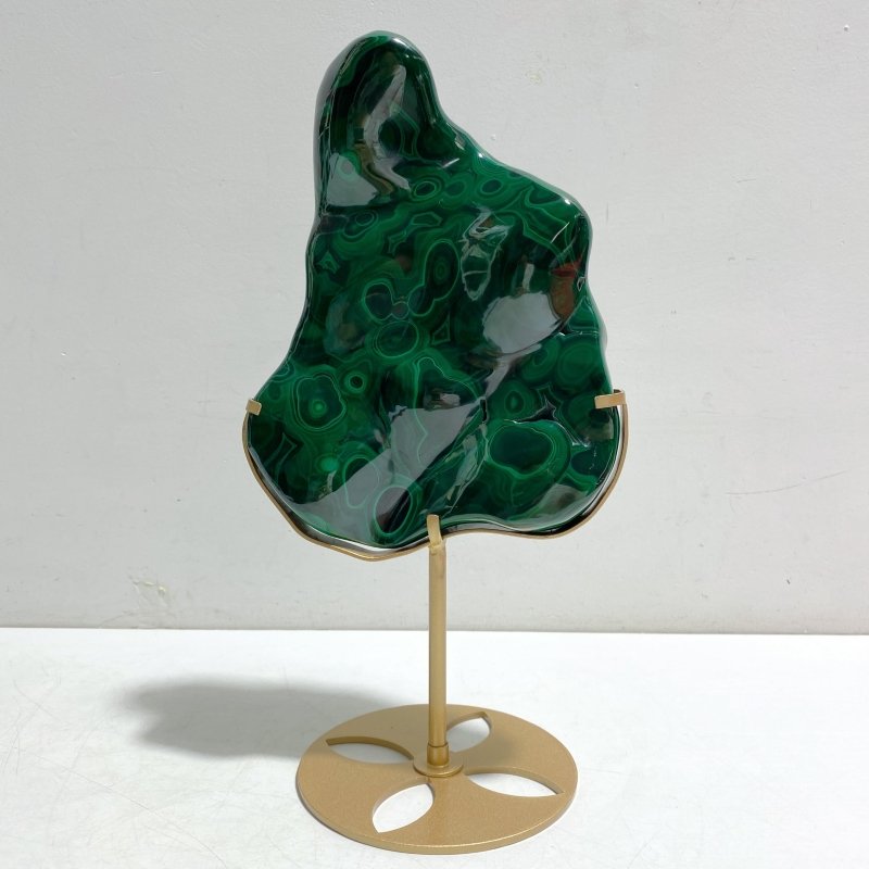 Unique High Quality Polished Malachite Stone Raw Bottom With Stand -Wholesale Crystals