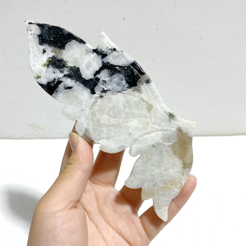 Unique India Moonstone Butterfly Wing Carving With Stand - Wholesale Crystals