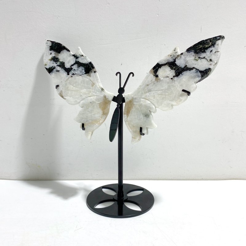 Unique India Moonstone Butterfly Wing Carving With Stand - Wholesale Crystals