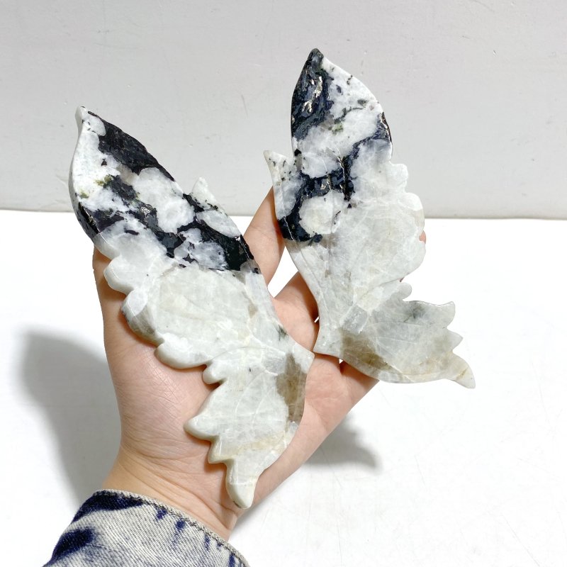 Unique India Moonstone Butterfly Wing Carving With Stand - Wholesale Crystals