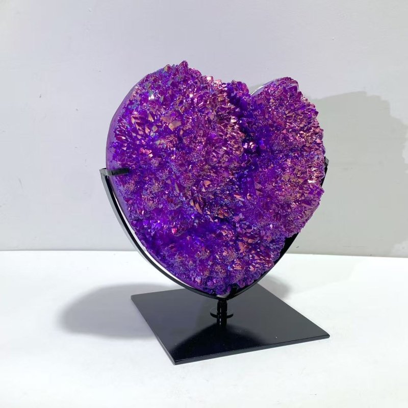 Unique Large Aura Purple Quartz Cluster Heart With Stand 6 - Wholesale Crystals