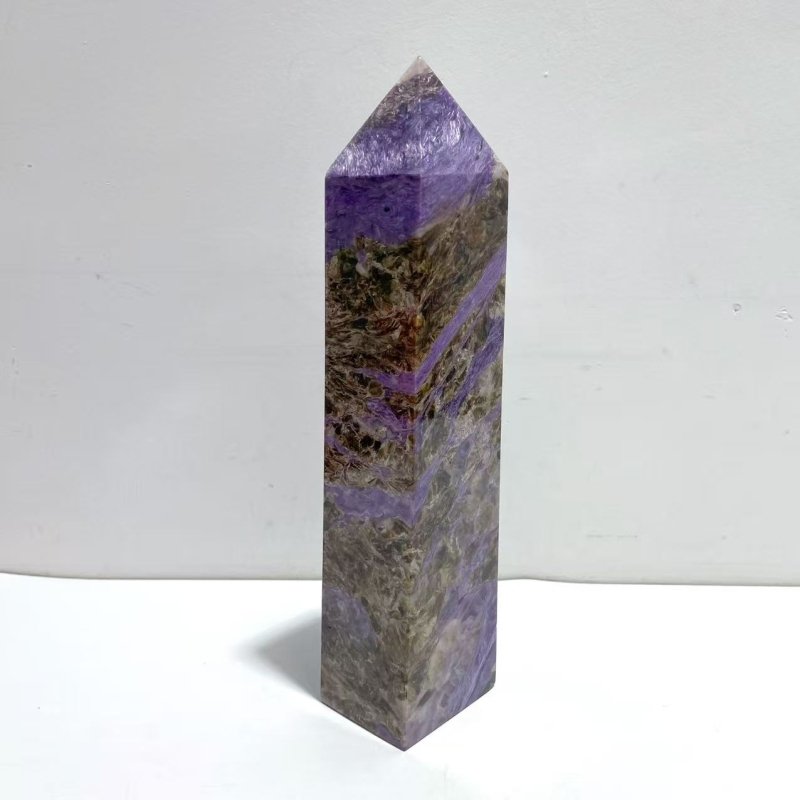 Unique Large Charoite Four - sided Tower For Collection A03 - Wholesale Crystals