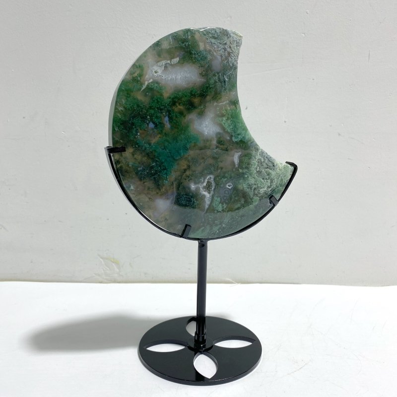 Unique Large Moss Agate Moon With Stand 6 - Wholesale Crystals