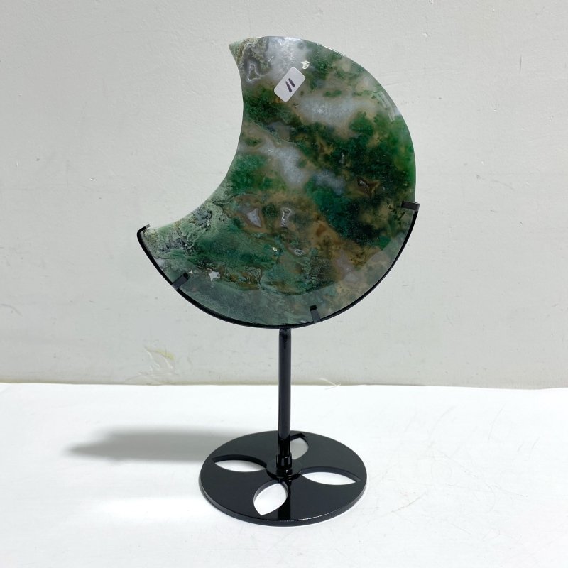 Unique Large Moss Agate Moon With Stand 6 - Wholesale Crystals