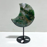 Unique Large Moss Agate Moon With Stand 6 - Wholesale Crystals