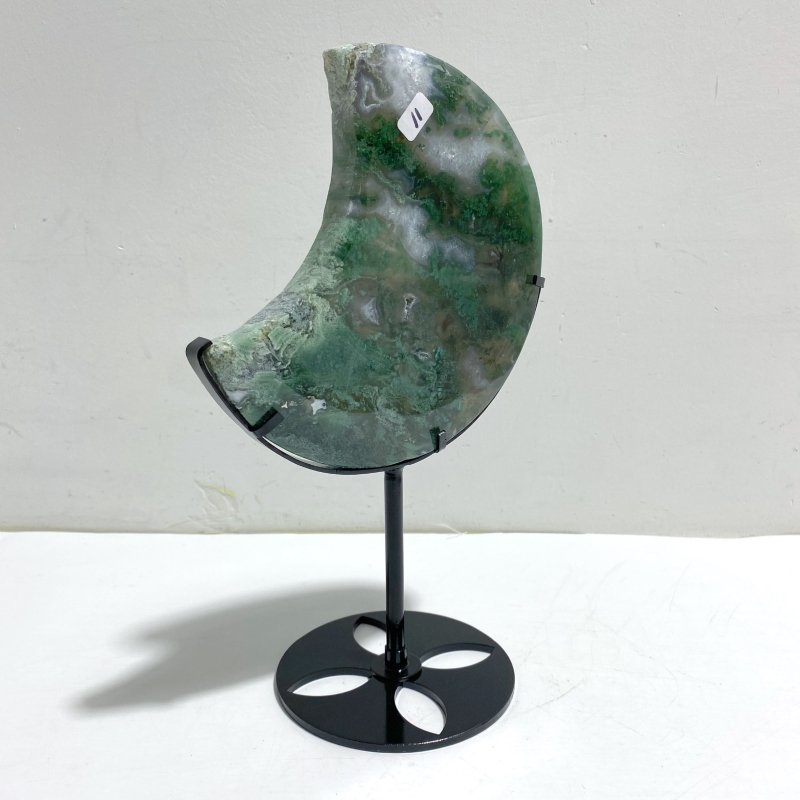 Unique Large Moss Agate Moon With Stand 6 - Wholesale Crystals