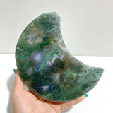 Unique Large Moss Agate Moon With Stand 7 - Wholesale Crystals