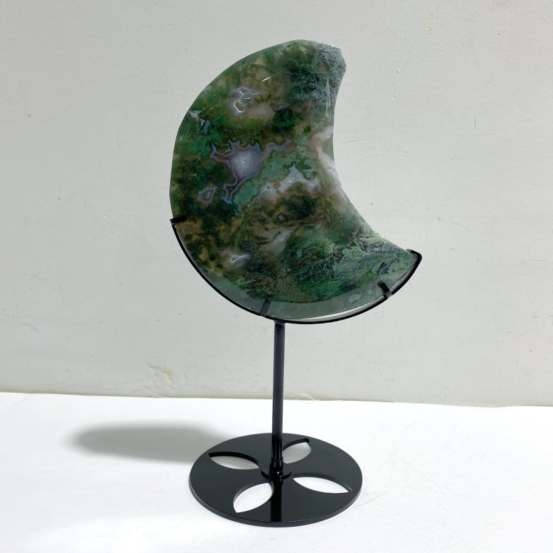 Unique Large Moss Agate Moon With Stand 7 - Wholesale Crystals