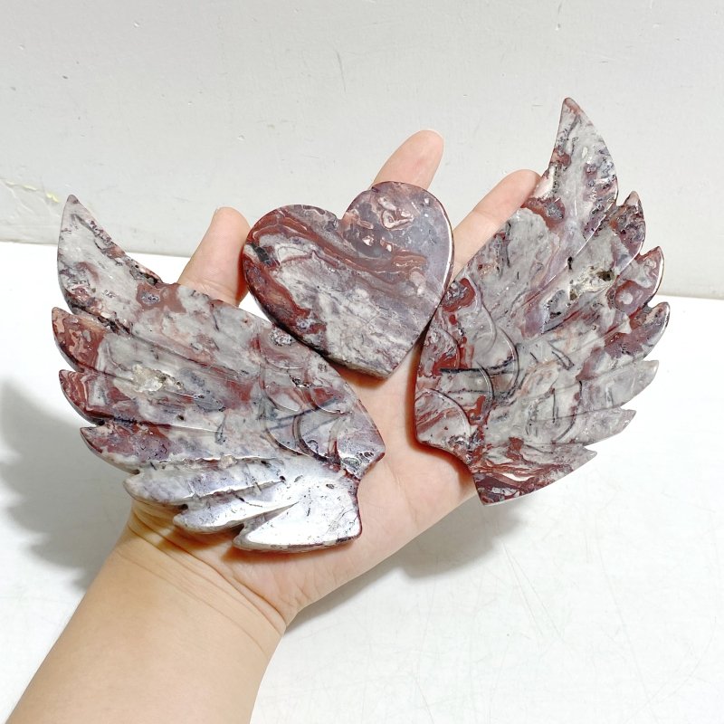 Unique Morocco Agate Heart Wing Carving With Stand - Wholesale Crystals