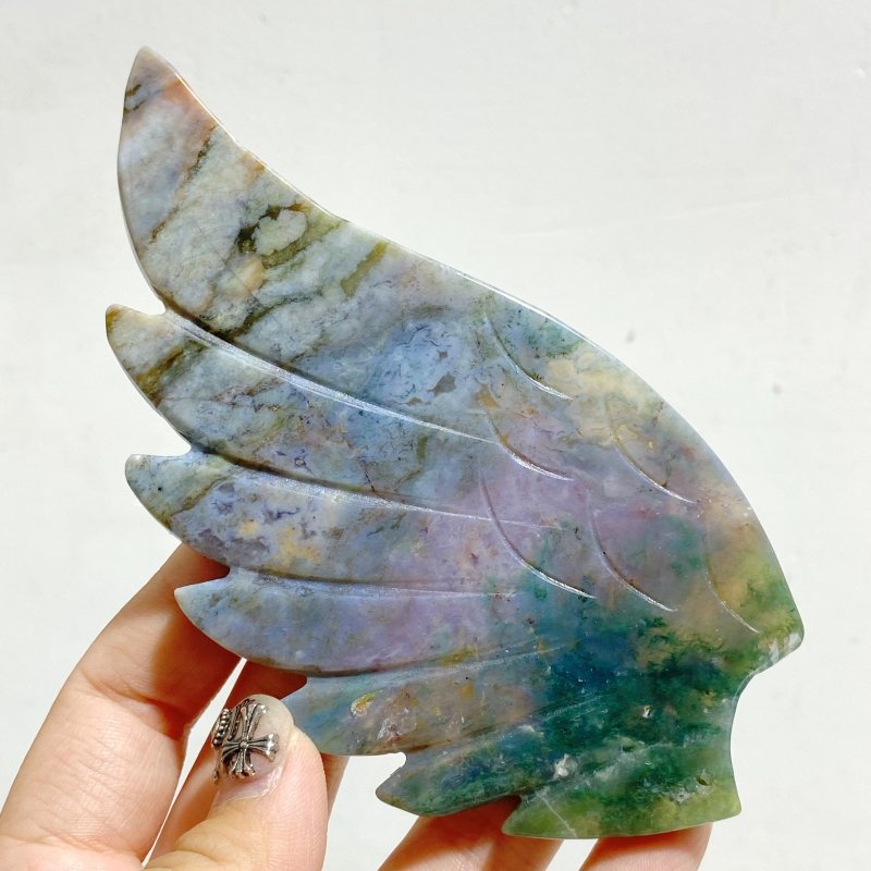 Unique Ocean Jasper Heart Wing Carving With Stand -Wholesale Crystals