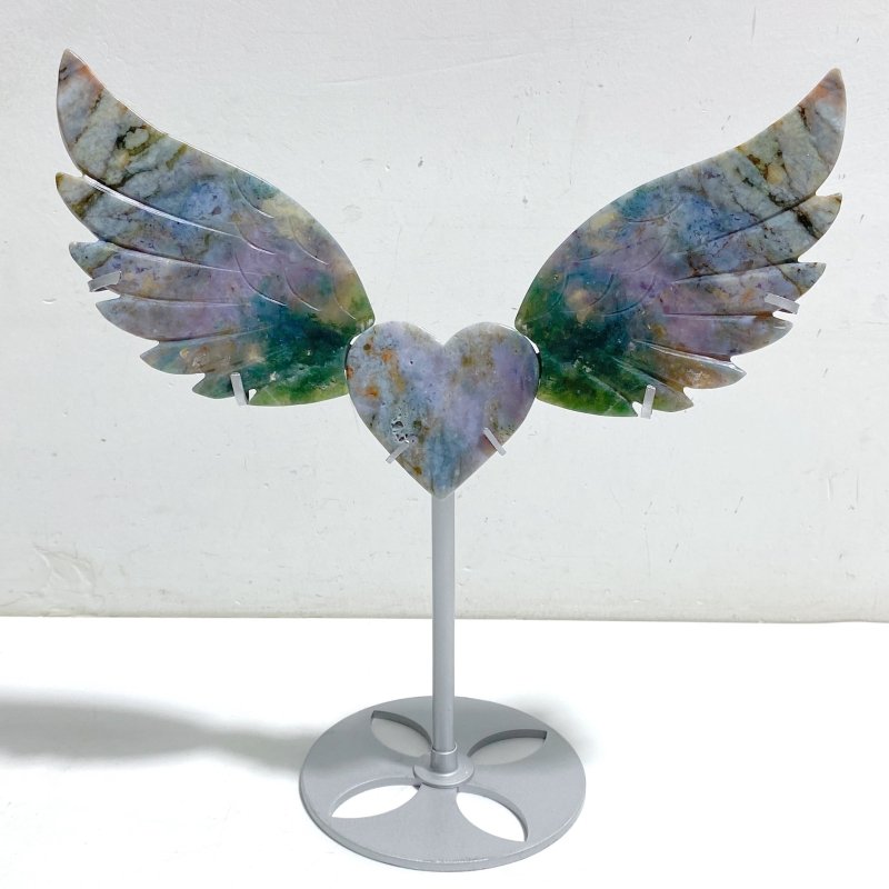 Unique Ocean Jasper Heart Wing Carving With Stand -Wholesale Crystals