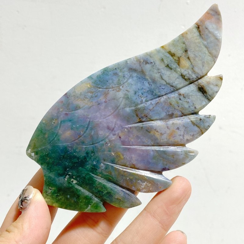 Unique Ocean Jasper Heart Wing Carving With Stand -Wholesale Crystals