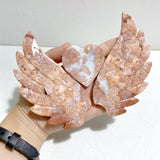 Unique Pink Agate Heart Wing Carving With Stand -Wholesale Crystals