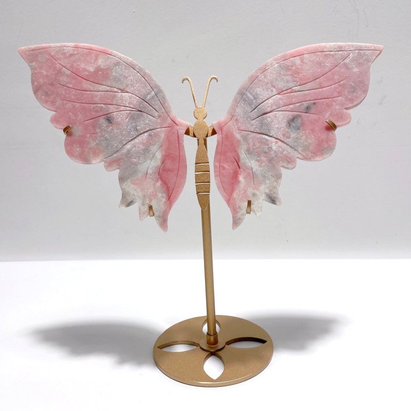 Unique Pink Opal Butterfly Wing Carving With Stand - Wholesale Crystals