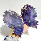 Unique Purple Sakura Flower Agate Butterfly Wing Carving With Stand - Wholesale Crystals