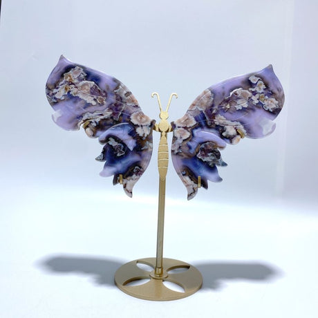 Unique Purple Sakura Flower Agate Butterfly Wing Carving With Stand - Wholesale Crystals