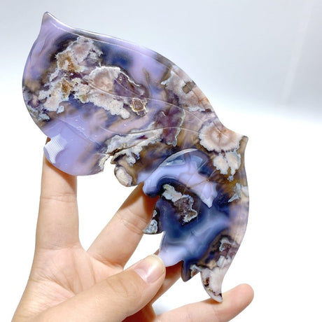 Unique Purple Sakura Flower Agate Butterfly Wing Carving With Stand - Wholesale Crystals