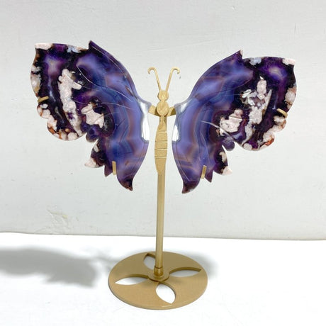 Unique Purple Sakura Flower Agate Butterfly Wing Carving With Stand - Wholesale Crystals