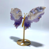 Unique Purple Sakura Flower Agate Butterfly Wing Carving With Stand - Wholesale Crystals