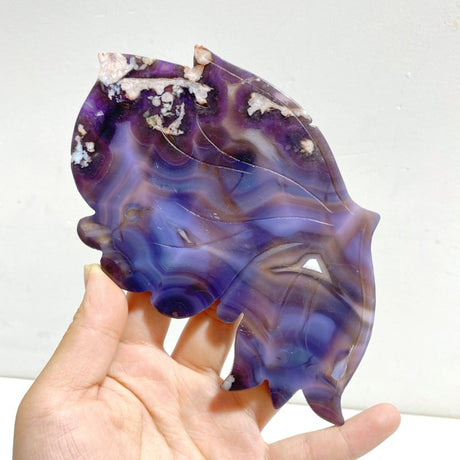 Unique Purple Sakura Flower Agate Butterfly Wing Carving With Stand - Wholesale Crystals
