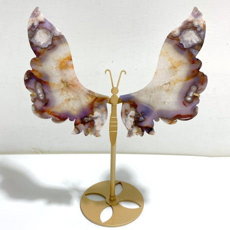 Unique Purple Sakura Flower Agate Butterfly Wing Carving With Stand -Wholesale Crystals