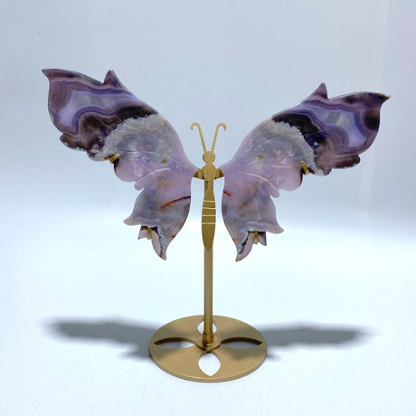 Unique Purple Sakura Flower Agate Butterfly Wing With Stand - Wholesale Crystals