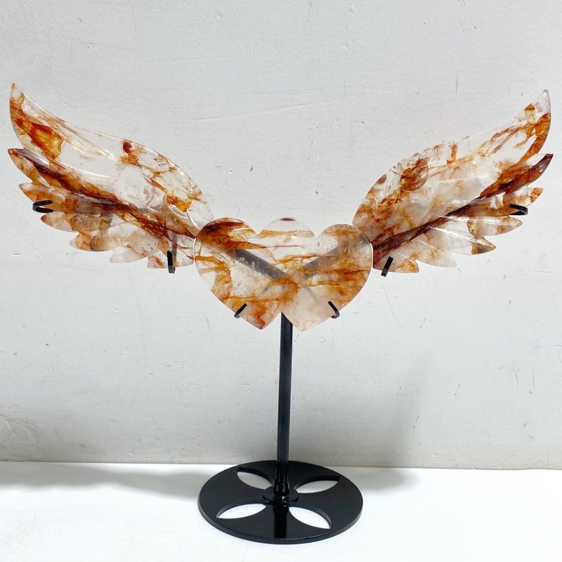 Unique Red Fire Quartz Heart Wing Carving With Stand -Wholesale Crystals
