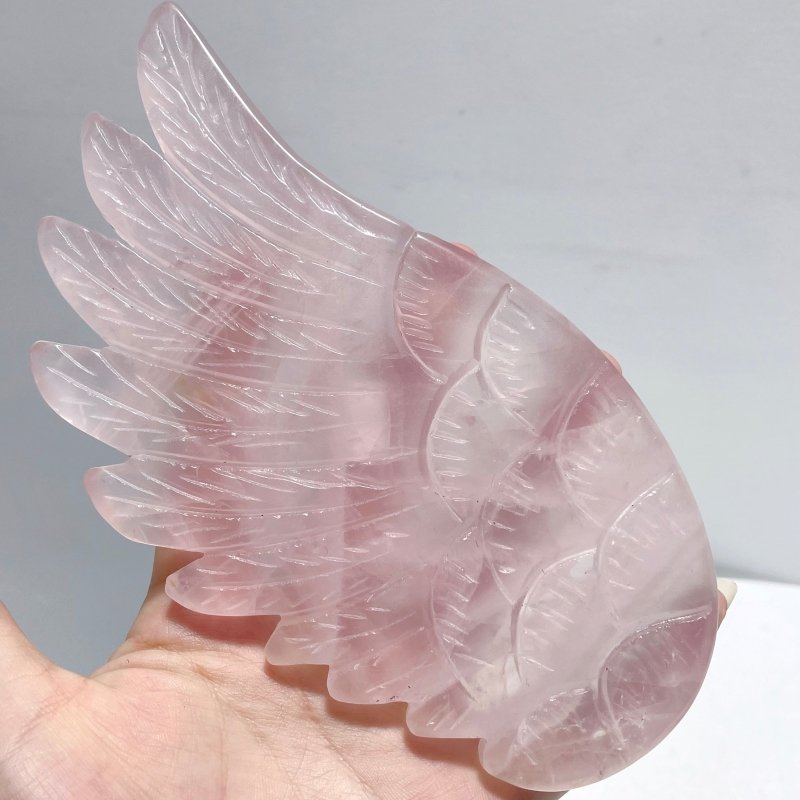 Unique Rose Quartz Angel Wing Carving With Stand - Wholesale Crystals