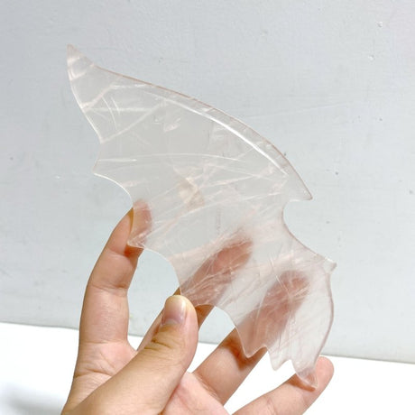 Unique Rose Quartz Demon And Angel Wing Carving With Stand - Wholesale Crystals