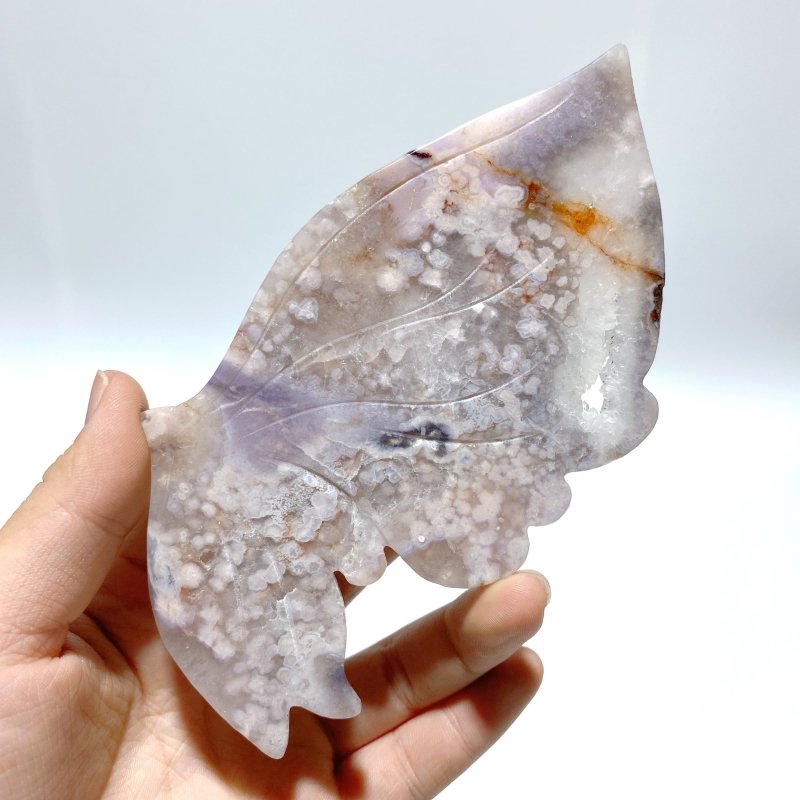 Unique Sakura Flower Agate Butterfly Wing Carving With Stand - Wholesale Crystals