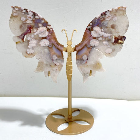 Unique Sakura Flower Agate Butterfly Wing Carving With Stand -Wholesale Crystals