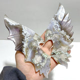 Unique Sakura Flower Agate Demon and Angel Wing Carving With Stand - Wholesale Crystals