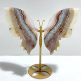 Unique Stripe Agate Mixed Amethyst Butterfly Wing Carving With Stand - Wholesale Crystals