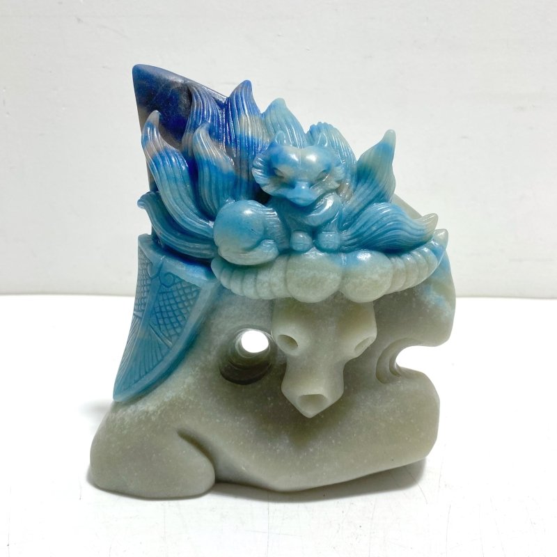 Unique Trolleite Stone Nine - tailed Fox Ox Head Carving - Wholesale Crystals