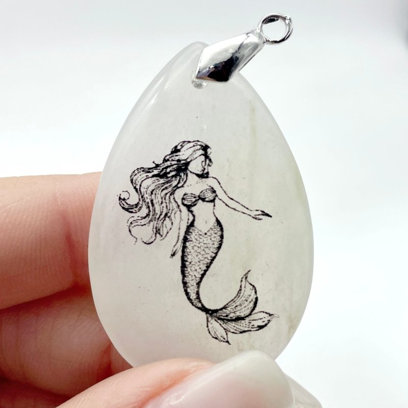 White Jade Engraved Mermaid Teardrop Pendant Crystal Pendant Wholesale - Wholesale Crystals