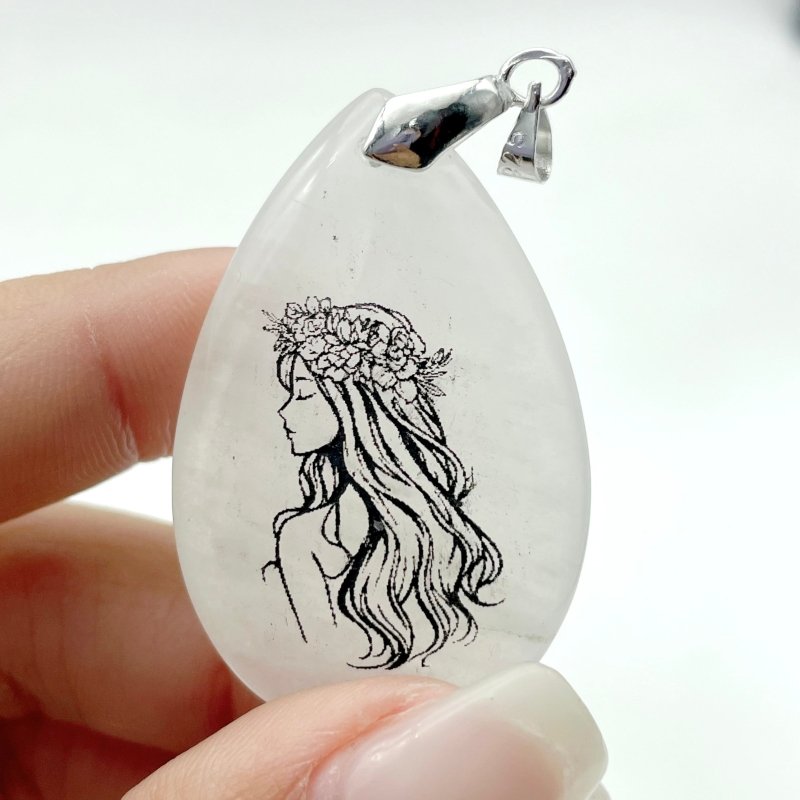 White Jade Engraved Mermaid Teardrop Pendant Crystal Pendant Wholesale - Wholesale Crystals