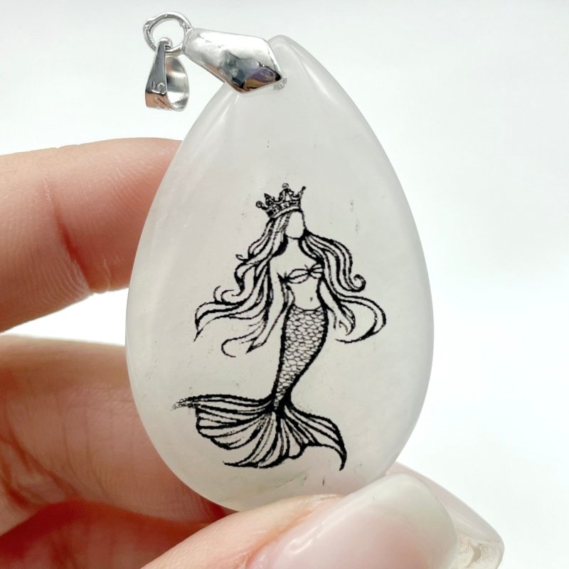 White Jade Engraved Mermaid Teardrop Pendant Crystal Pendant Wholesale - Wholesale Crystals