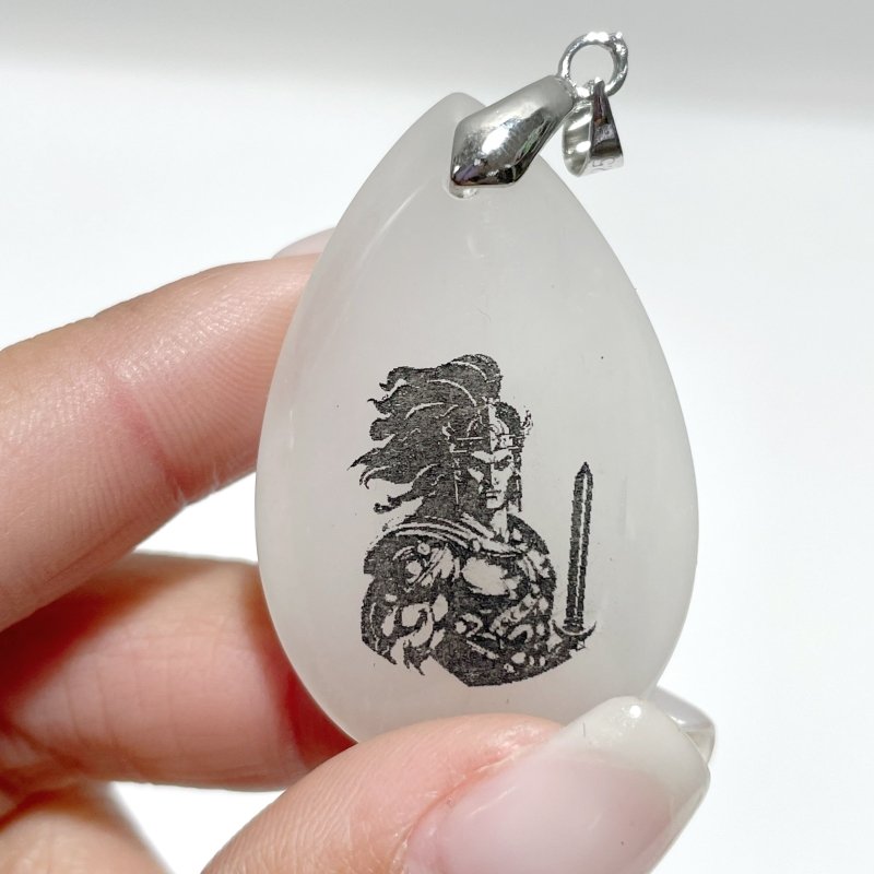 White Jade Engraved Twelve Olympians Teardrop Pendant Crystal Pendant Wholesale - Wholesale Crystals