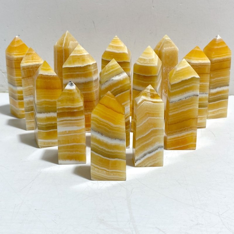 White & Yellow Calcite Four-Sided Tower Point Wholesale -Wholesale Crystals