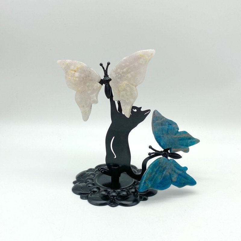 Wholesale Crystal Butterfly Wing Carving with Cat Metal Stand (Mixed Materials) -Wholesale Crystals