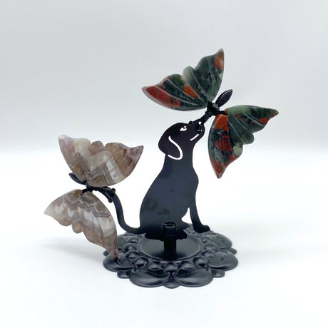 Wholesale Crystal Butterfly Wing Carving with Dog Metal Stand (Mixed Materials) -Wholesale Crystals