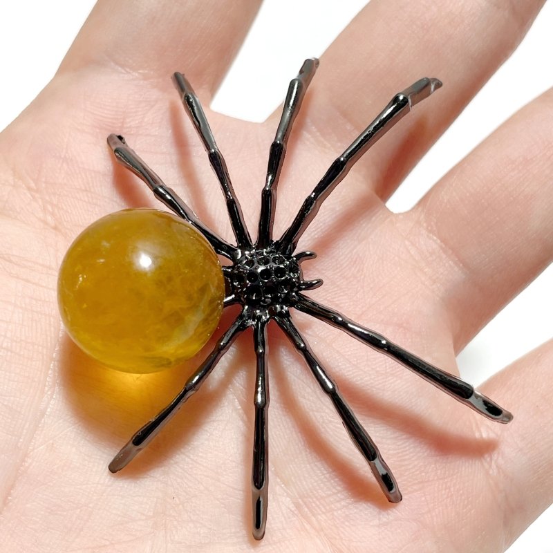 Yellow Fluorite Sphere Spider Ornament Handmade Alloy Spider Wholesale - Wholesale Crystals