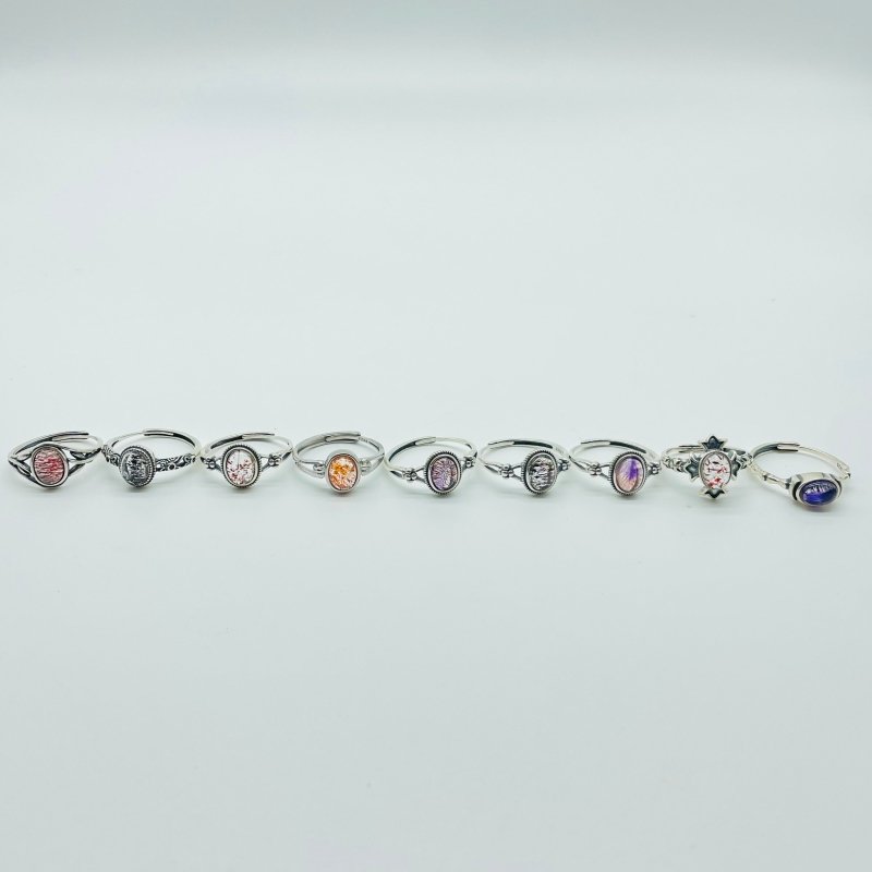 10 Pieces Beautiful Cacoxenite Super7 Amethyst Sterling Silver Different Styles Ring -Wholesale Crystals