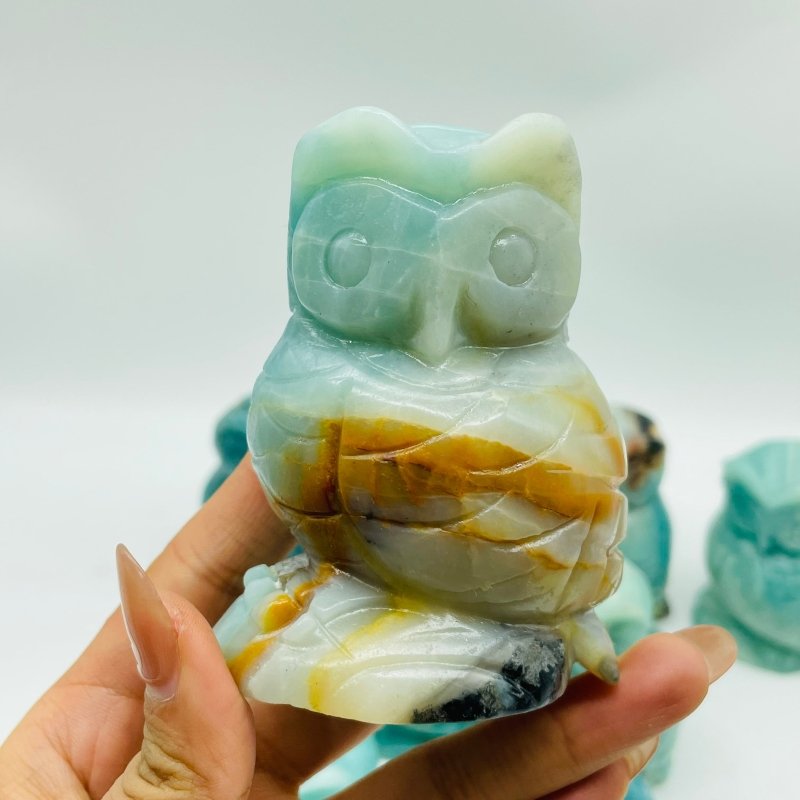 10 Pieces Beautiful Caribbean Calcite Owl Carving -Wholesale Crystals
