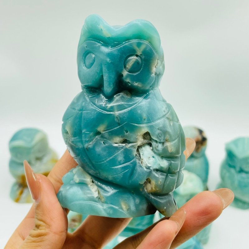 10 Pieces Beautiful Caribbean Calcite Owl Carving -Wholesale Crystals